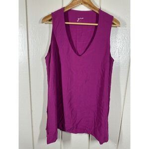 Gnu Tank Top Womens L Magenta V-Neck Sleeveless Rayon Flowy Blouse 7483